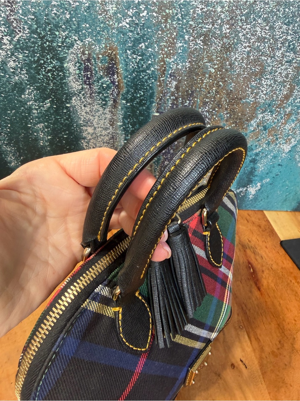 Dooney & Bourke Classic Tartan Plaid Bitsy Mini Domed Satchel Bag - Picture 8 of 12